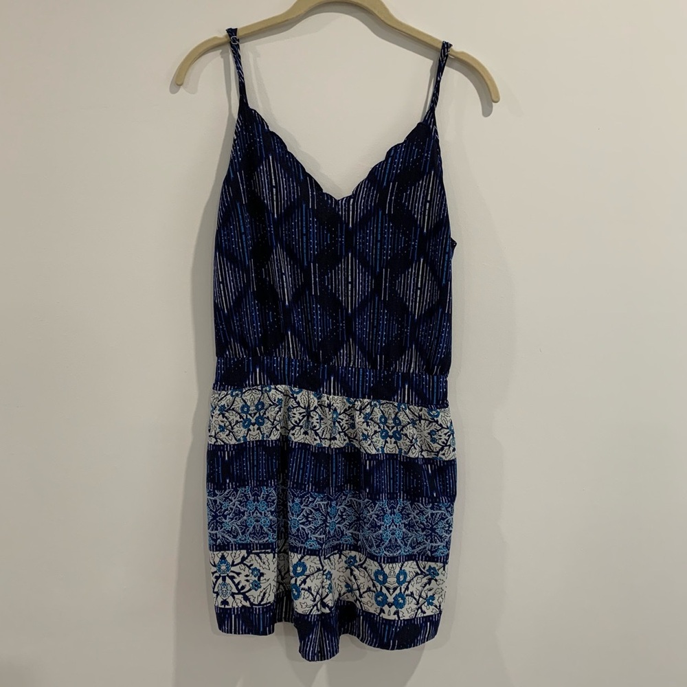 Boho blue shorts adjustable romper S